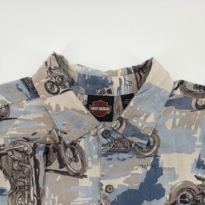 Harley-Davidson Blue and Beige vintage over all Motorcycle models Shirt Men’s L